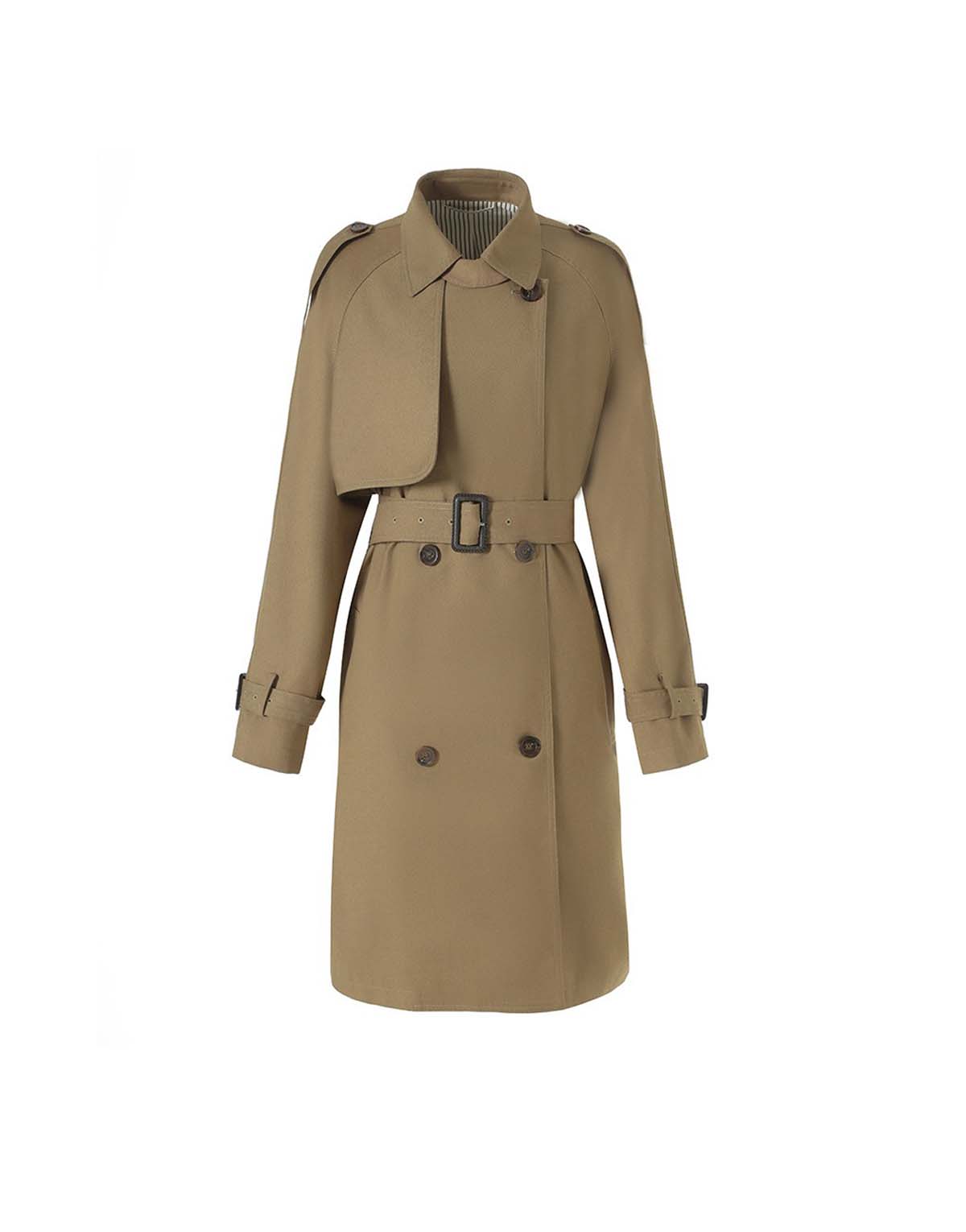 Women's classic large lapel double-breasted belted trench coat-wt666-2